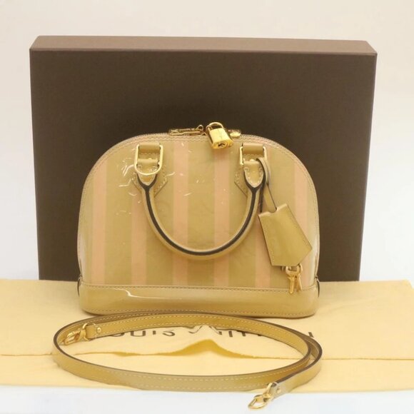 LOUIS VUITTON Vernis Rayures Alma BB Hand Bag 2way Beige - Picture 12 of 15